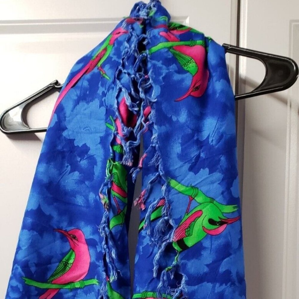 Just Crusing Scarf Women's  Multi Color  Fringe  Birds